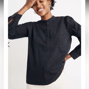 NWT Madewell Denim Collarless Popover Shirt in Shrader Wash